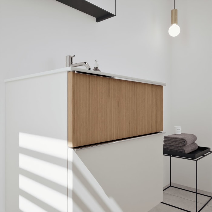 burgbad Fiumo 2.0 Badmöbelset 62 cm mit Waschtisch mit Unterschrank mit Griff G0146 und Spiegelschrank