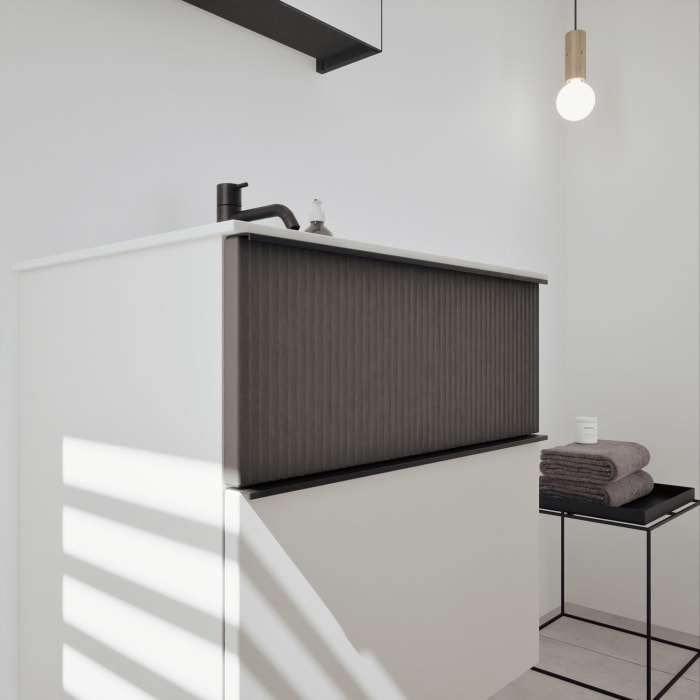 burgbad Fiumo 2.0 Badmöbelset 62 cm mit Waschtisch mit Unterschrank mit Griff G0200 und Spiegelschrank