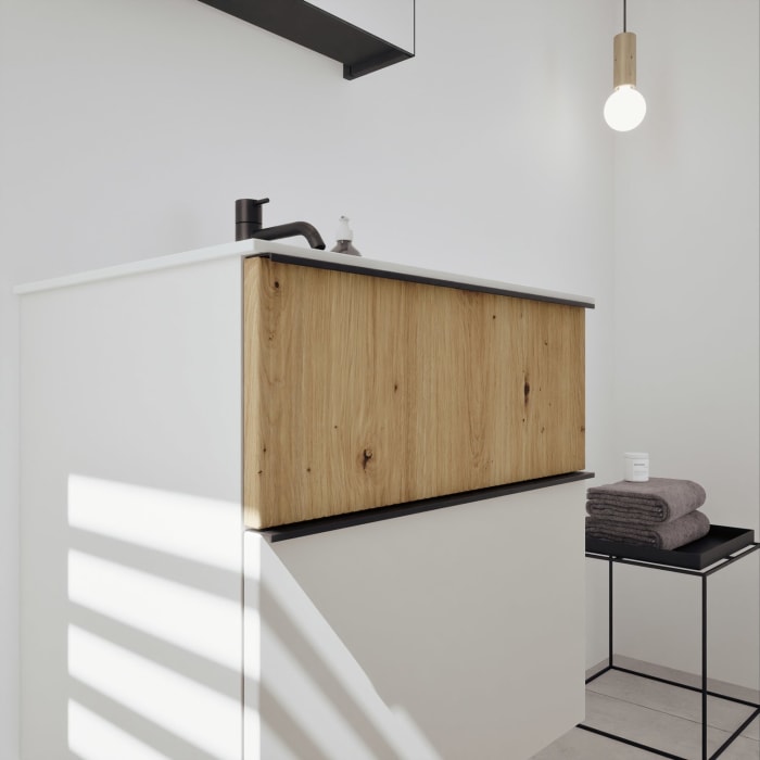 burgbad Fiumo 2.0 Badmöbelset 62 cm mit Waschtisch mit Unterschrank mit Griff G0200 und Spiegelschrank