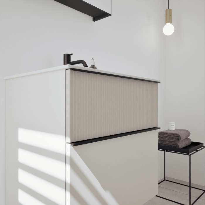 burgbad Fiumo 2.0 Badmöbelset 62 cm mit Waschtisch mit Unterschrank mit Griff G0200 und Spiegelschrank