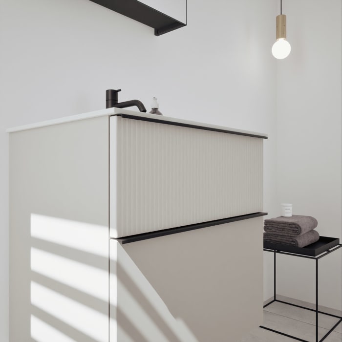 burgbad Fiumo 2.0 Badmöbelset 62 cm mit Waschtisch mit Unterschrank mit Griff G0200 und Spiegelschrank