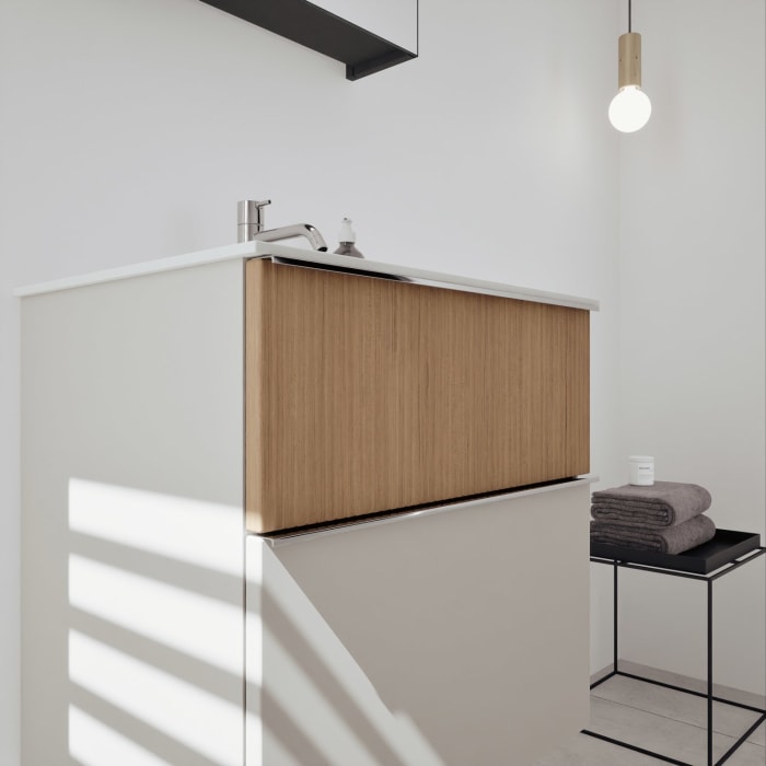 burgbad Fiumo 2.0 Badmöbelset 62 cm mit Waschtisch mit Unterschrank mit Griff G0146 und Spiegelschrank