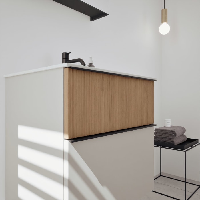 burgbad Fiumo 2.0 Badmöbelset 62 cm mit Waschtisch mit Unterschrank mit Griff G0200 und Spiegelschrank