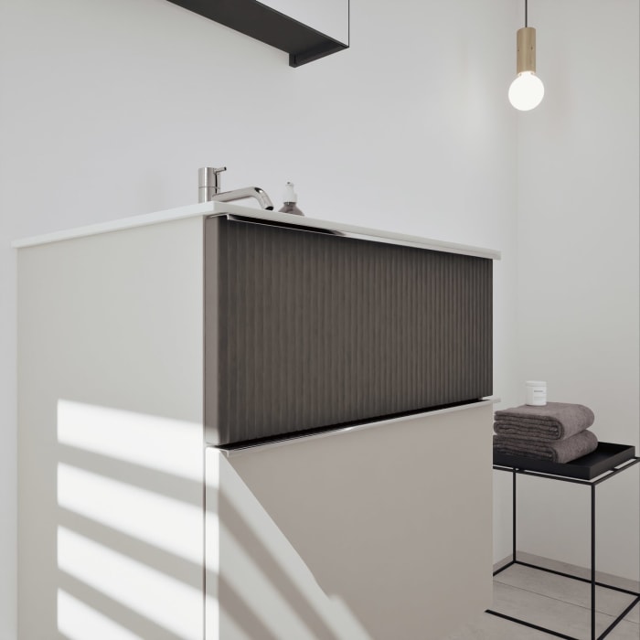 burgbad Fiumo 2.0 Badmöbelset 62 cm mit Waschtisch mit Unterschrank mit Griff G0146 und Spiegelschrank