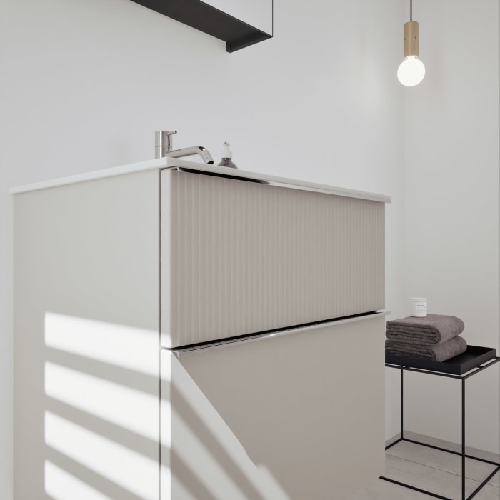 burgbad Fiumo 2.0 Badmöbelset 62 cm mit Waschtisch mit Unterschrank mit Griff G0146 und Spiegelschrank