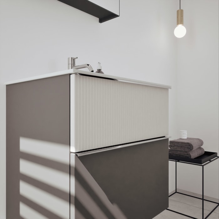 burgbad Fiumo 2.0 Badmöbelset 62 cm mit Waschtisch mit Unterschrank mit Griff G0146 und Spiegelschrank