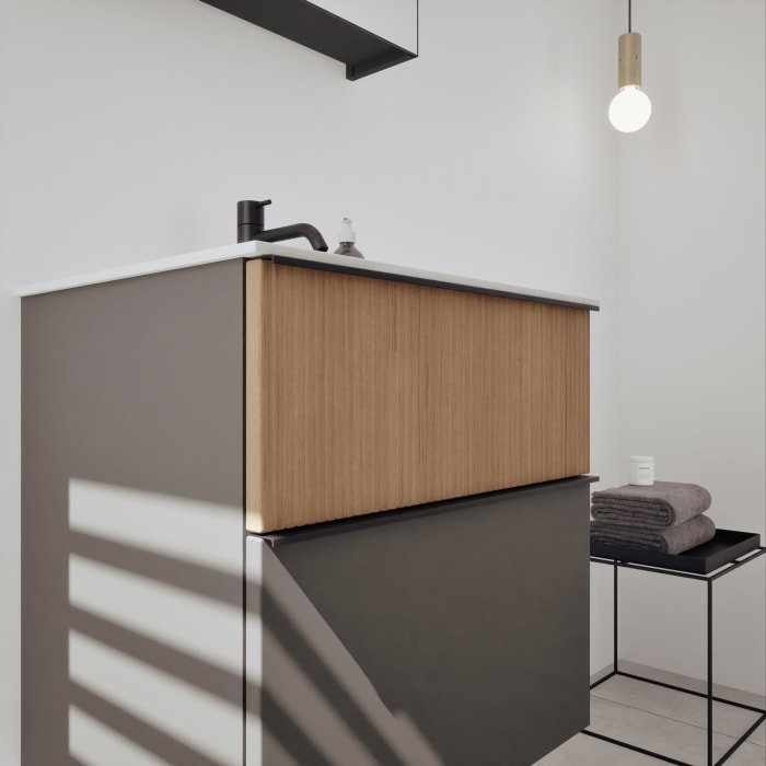 burgbad Fiumo 2.0 Badmöbelset 62 cm mit Waschtisch mit Unterschrank mit Griff G0200 und Spiegelschrank