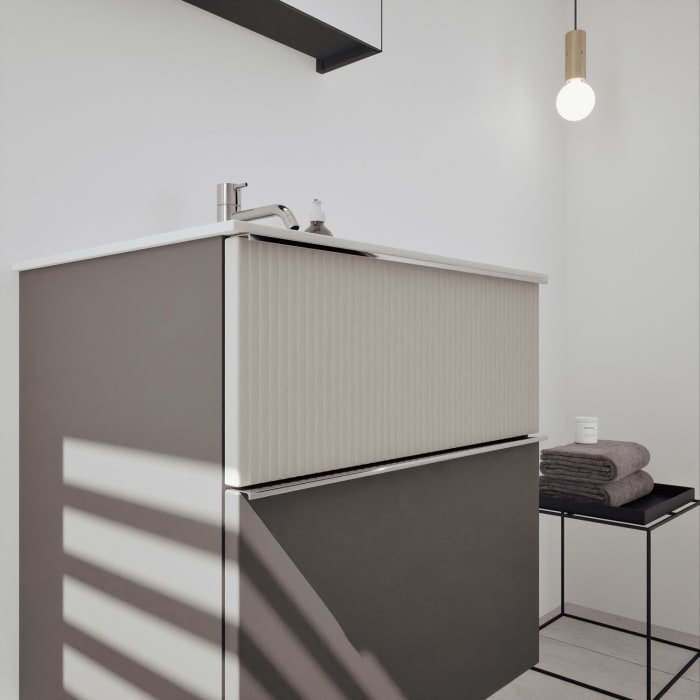 burgbad Fiumo 2.0 Badmöbelset 62 cm mit Waschtisch mit Unterschrank mit Griff G0146 und Spiegelschrank