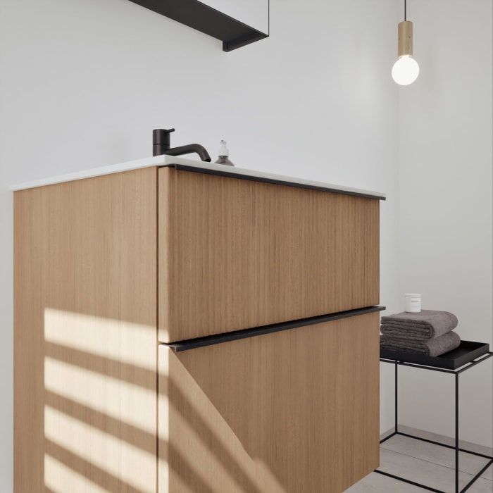 burgbad Fiumo 2.0 Badmöbelset 62 cm mit Waschtisch mit Unterschrank mit Griff G0200 und Spiegelschrank