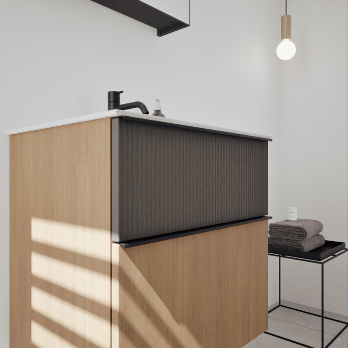 burgbad Fiumo 2.0 Badmöbelset 62 cm mit Waschtisch mit Unterschrank mit Griff G0200 und Spiegelschrank