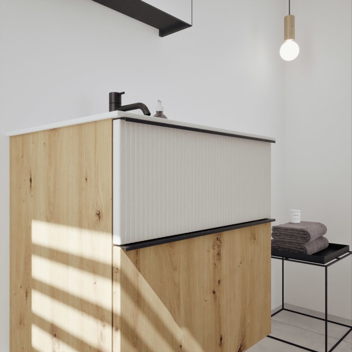 burgbad Fiumo 2.0 Badmöbelset 62 cm mit Waschtisch mit Unterschrank mit Griff G0200 und Spiegelschrank