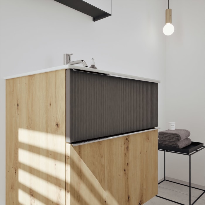 burgbad Fiumo 2.0 Badmöbelset 62 cm mit Waschtisch mit Unterschrank mit Griff G0146 und Spiegelschrank