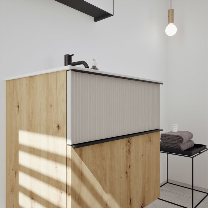 burgbad Fiumo 2.0 Badmöbelset 62 cm mit Waschtisch mit Unterschrank mit Griff G0200 und Spiegelschrank