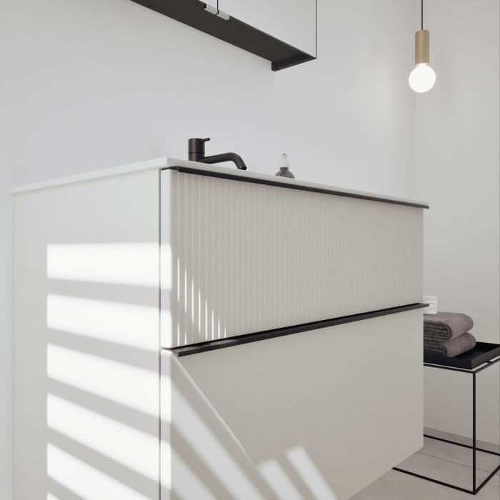 burgbad Fiumo 2.0 Badmöbelset 82 cm mit Waschtisch mit Unterschrank mit Griff G0200 und Spiegelschrank