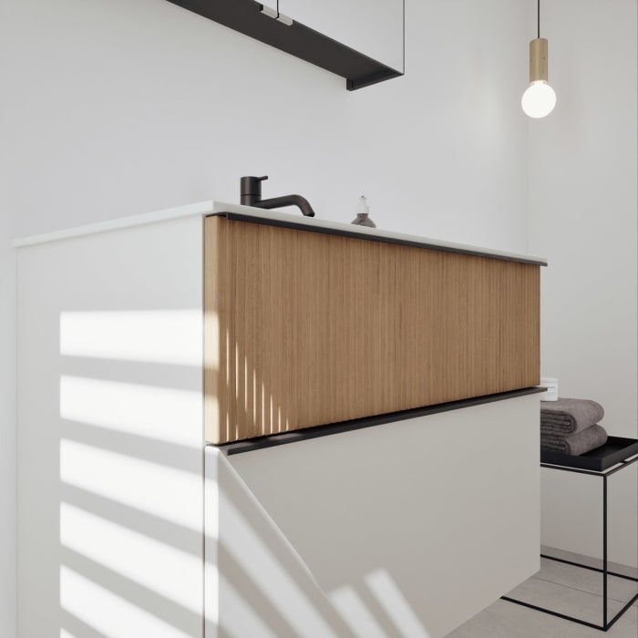 burgbad Fiumo 2.0 Badmöbelset 82 cm mit Waschtisch mit Unterschrank mit Griff G0200 und Spiegelschrank