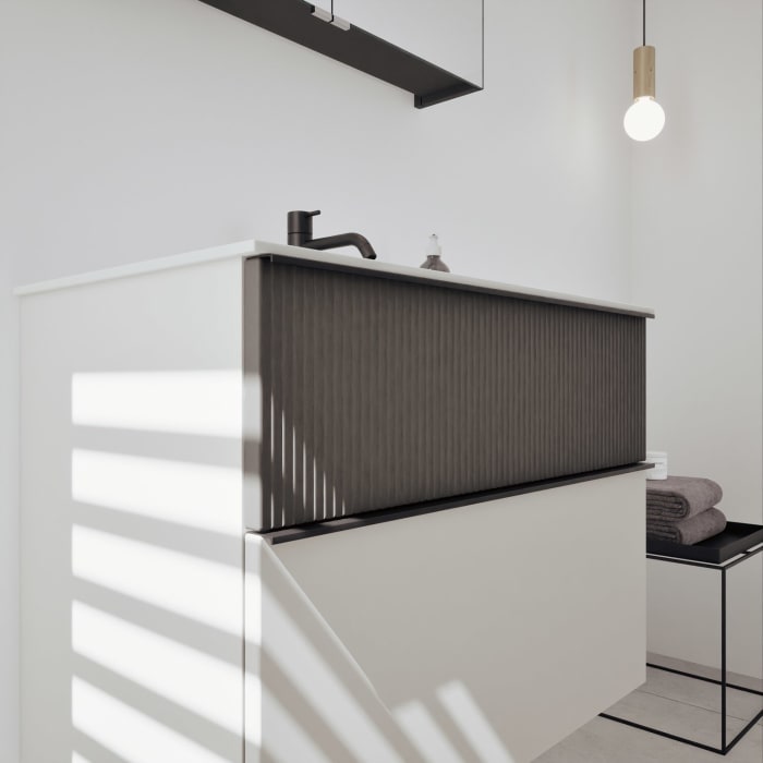 burgbad Fiumo 2.0 Badmöbelset 82 cm mit Waschtisch mit Unterschrank mit Griff G0200 und Spiegelschrank