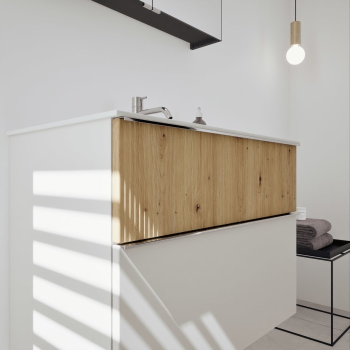 burgbad Fiumo 2.0 Badmöbelset 82 cm mit Waschtisch mit Unterschrank mit Griff G0146 und Spiegelschrank