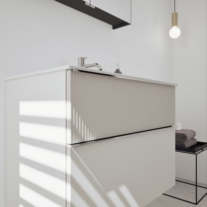 burgbad Fiumo 2.0 Badmöbelset 82 cm mit Waschtisch mit Unterschrank mit Griff G0146 und Spiegelschrank