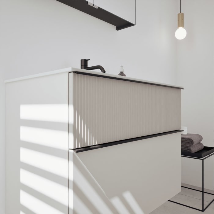 burgbad Fiumo 2.0 Badmöbelset 82 cm mit Waschtisch mit Unterschrank mit Griff G0200 und Spiegelschrank