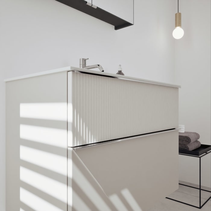 burgbad Fiumo 2.0 Badmöbelset 82 cm mit Waschtisch mit Unterschrank mit Griff G0146 und Spiegelschrank