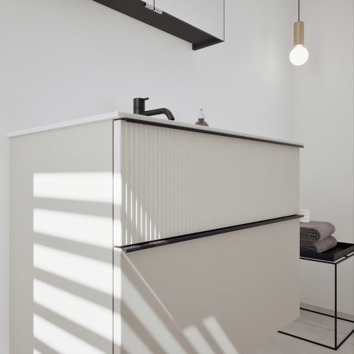 burgbad Fiumo 2.0 Badmöbelset 82 cm mit Waschtisch mit Unterschrank mit Griff G0200 und Spiegelschrank