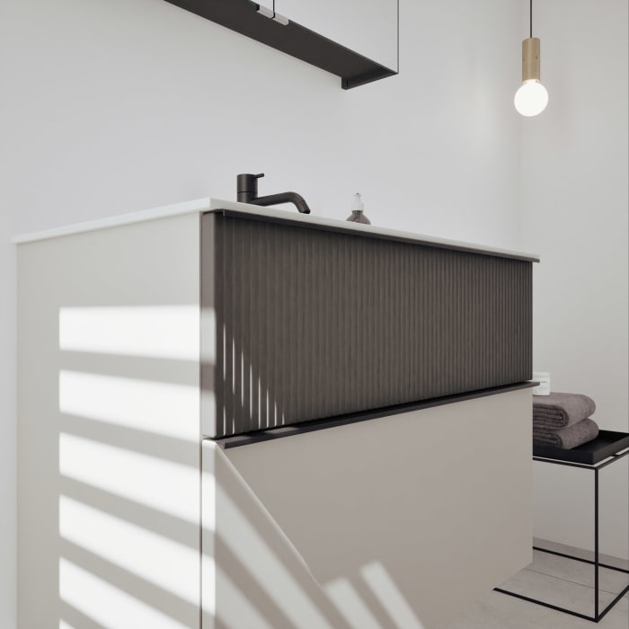 burgbad Fiumo 2.0 Badmöbelset 82 cm mit Waschtisch mit Unterschrank mit Griff G0200 und Spiegelschrank