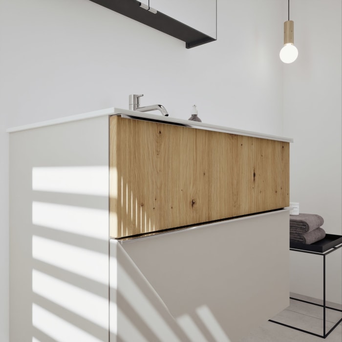 burgbad Fiumo 2.0 Badmöbelset 82 cm mit Waschtisch mit Unterschrank mit Griff G0146 und Spiegelschrank