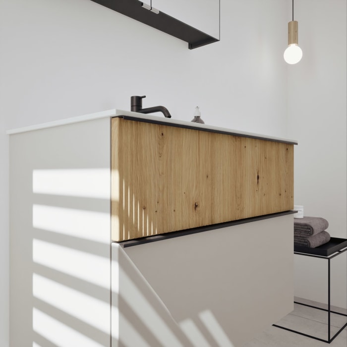 burgbad Fiumo 2.0 Badmöbelset 82 cm mit Waschtisch mit Unterschrank mit Griff G0200 und Spiegelschrank