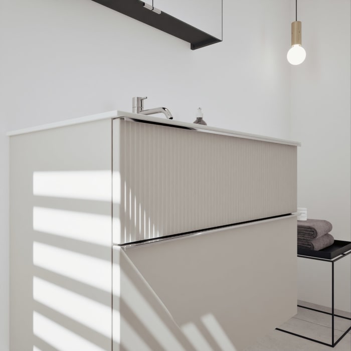 burgbad Fiumo 2.0 Badmöbelset 82 cm mit Waschtisch mit Unterschrank mit Griff G0146 und Spiegelschrank