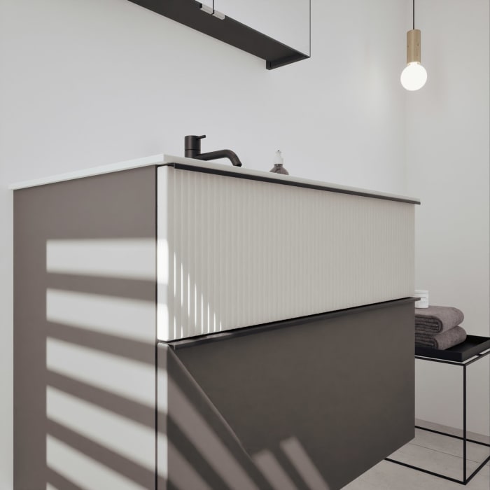 burgbad Fiumo 2.0 Badmöbelset 82 cm mit Waschtisch mit Unterschrank mit Griff G0200 und Spiegelschrank