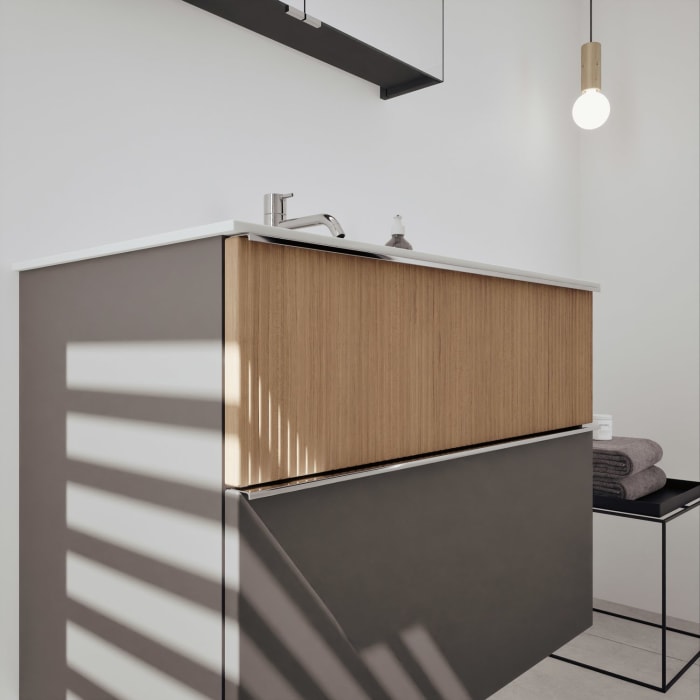 burgbad Fiumo 2.0 Badmöbelset 82 cm mit Waschtisch mit Unterschrank mit Griff G0146 und Spiegelschrank