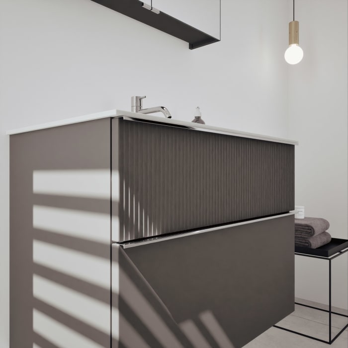 burgbad Fiumo 2.0 Badmöbelset 82 cm mit Waschtisch mit Unterschrank mit Griff G0146 und Spiegelschrank