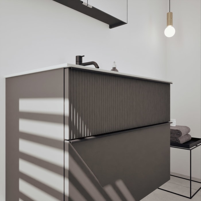 burgbad Fiumo 2.0 Badmöbelset 82 cm mit Waschtisch mit Unterschrank mit Griff G0200 und Spiegelschrank