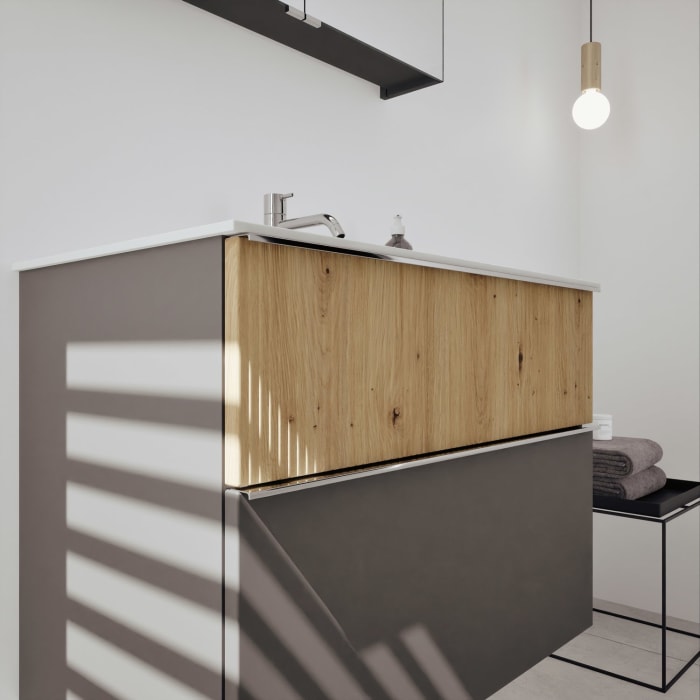 burgbad Fiumo 2.0 Badmöbelset 82 cm mit Waschtisch mit Unterschrank mit Griff G0146 und Spiegelschrank