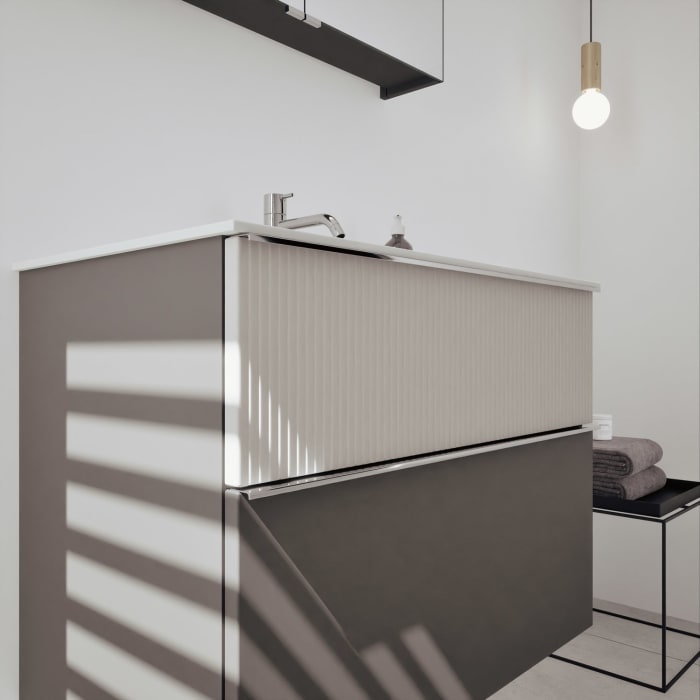 burgbad Fiumo 2.0 Badmöbelset 82 cm mit Waschtisch mit Unterschrank mit Griff G0146 und Spiegelschrank