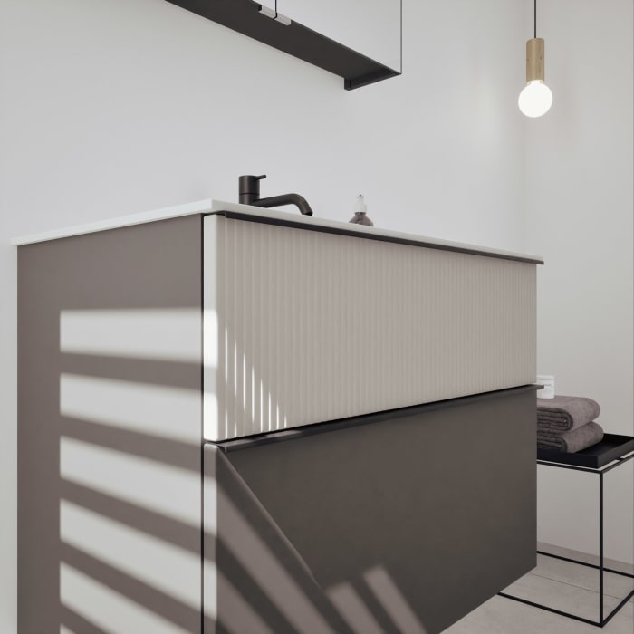 burgbad Fiumo 2.0 Badmöbelset 82 cm mit Waschtisch mit Unterschrank mit Griff G0200 und Spiegelschrank