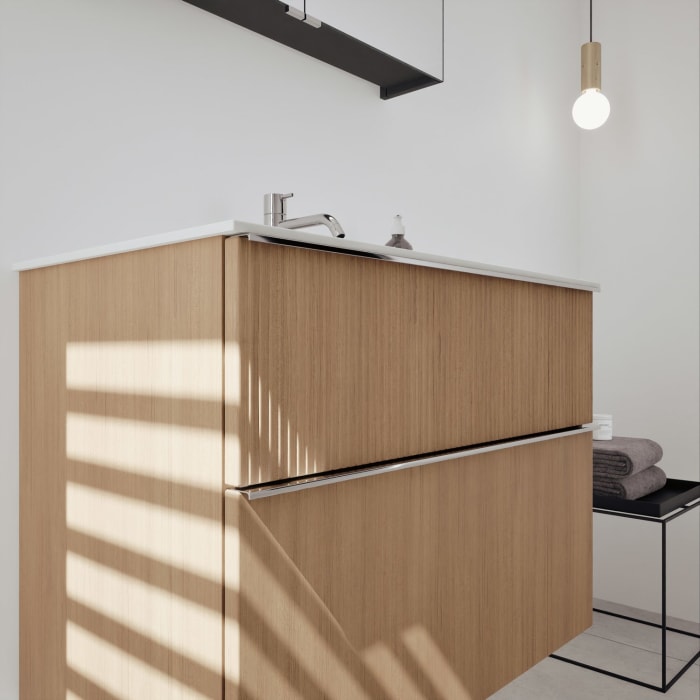 burgbad Fiumo 2.0 Badmöbelset 82 cm mit Waschtisch mit Unterschrank mit Griff G0146 und Spiegelschrank