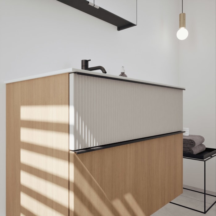 burgbad Fiumo 2.0 Badmöbelset 82 cm mit Waschtisch mit Unterschrank mit Griff G0200 und Spiegelschrank