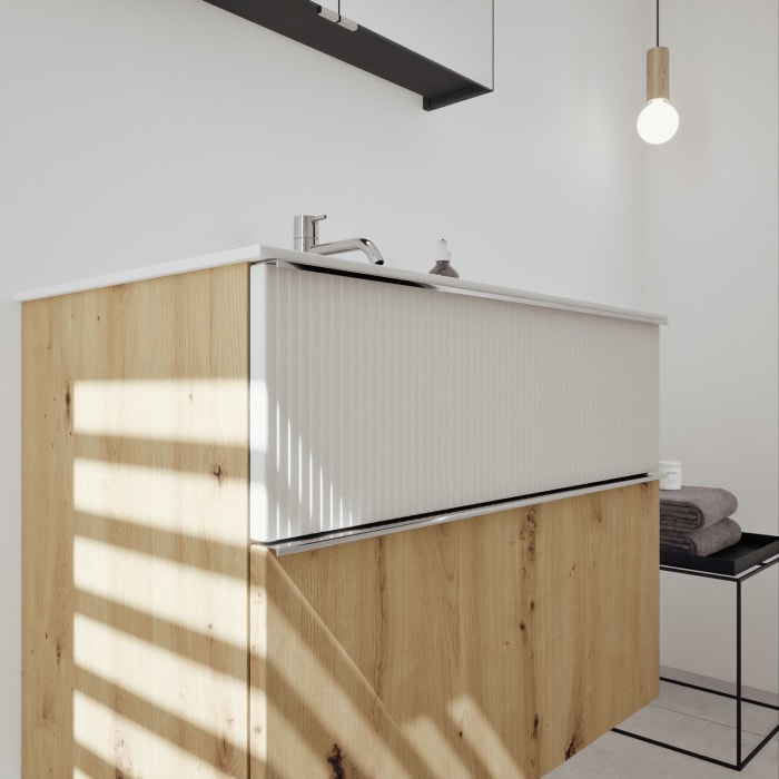 burgbad Fiumo 2.0 Badmöbelset 82 cm mit Waschtisch mit Unterschrank mit Griff G0146 und Spiegelschrank