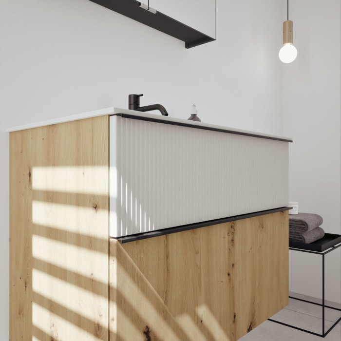 burgbad Fiumo 2.0 Badmöbelset 82 cm mit Waschtisch mit Unterschrank mit Griff G0200 und Spiegelschrank