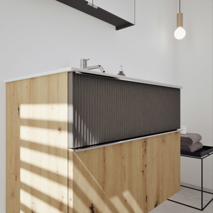 burgbad Fiumo 2.0 Badmöbelset 82 cm mit Waschtisch mit Unterschrank mit Griff G0146 und Spiegelschrank