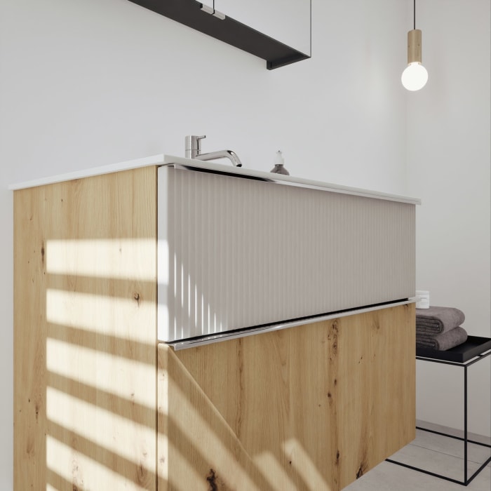 burgbad Fiumo 2.0 Badmöbelset 82 cm mit Waschtisch mit Unterschrank mit Griff G0146 und Spiegelschrank