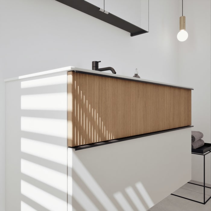 burgbad Fiumo 2.0 Badmöbelset 102 cm mit Waschtisch mit Unterschrank mit Griff G0200 und Spiegelschrank