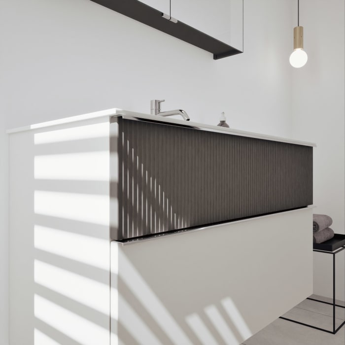 burgbad Fiumo 2.0 Badmöbelset 102 cm mit Waschtisch mit Unterschrank mit Griff G0146 und Spiegelschrank