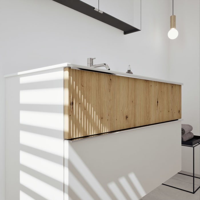 burgbad Fiumo 2.0 Badmöbelset 102 cm mit Waschtisch mit Unterschrank mit Griff G0146 und Spiegelschrank