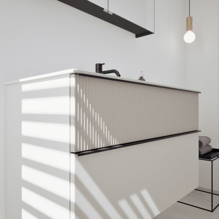 burgbad Fiumo 2.0 Badmöbelset 102 cm mit Waschtisch mit Unterschrank mit Griff G0200 und Spiegelschrank