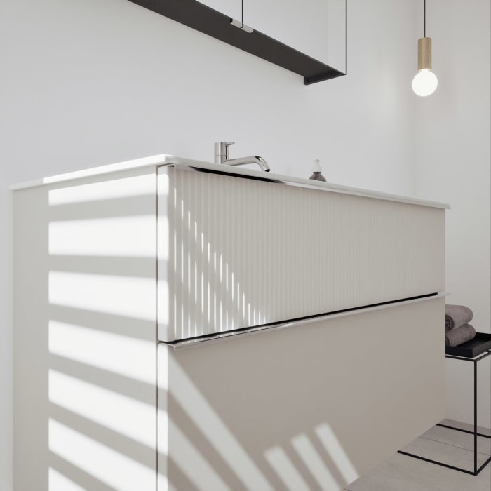 burgbad Fiumo 2.0 Badmöbelset 102 cm mit Waschtisch mit Unterschrank mit Griff G0146 und Spiegelschrank