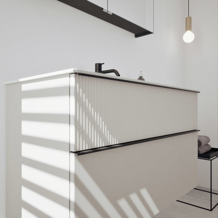 burgbad Fiumo 2.0 Badmöbelset 102 cm mit Waschtisch mit Unterschrank mit Griff G0200 und Spiegelschrank