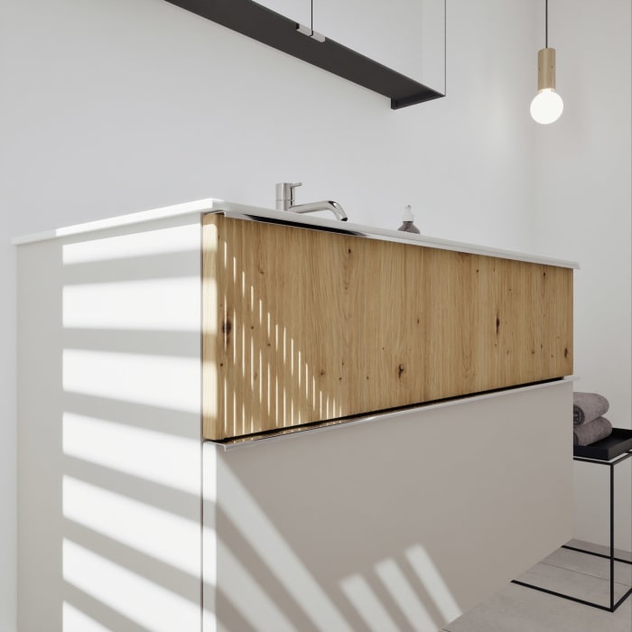 burgbad Fiumo 2.0 Badmöbelset 102 cm mit Waschtisch mit Unterschrank mit Griff G0146 und Spiegelschrank