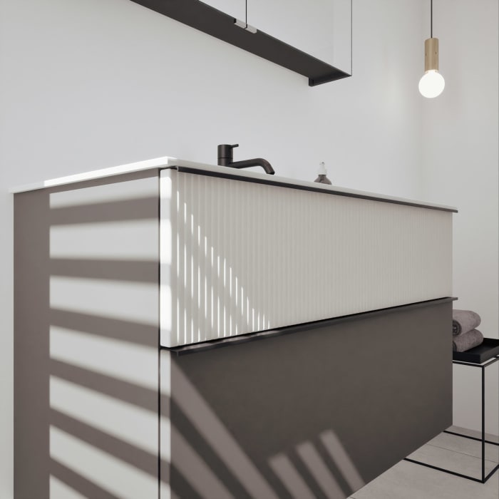 burgbad Fiumo 2.0 Badmöbelset 102 cm mit Waschtisch mit Unterschrank mit Griff G0200 und Spiegelschrank